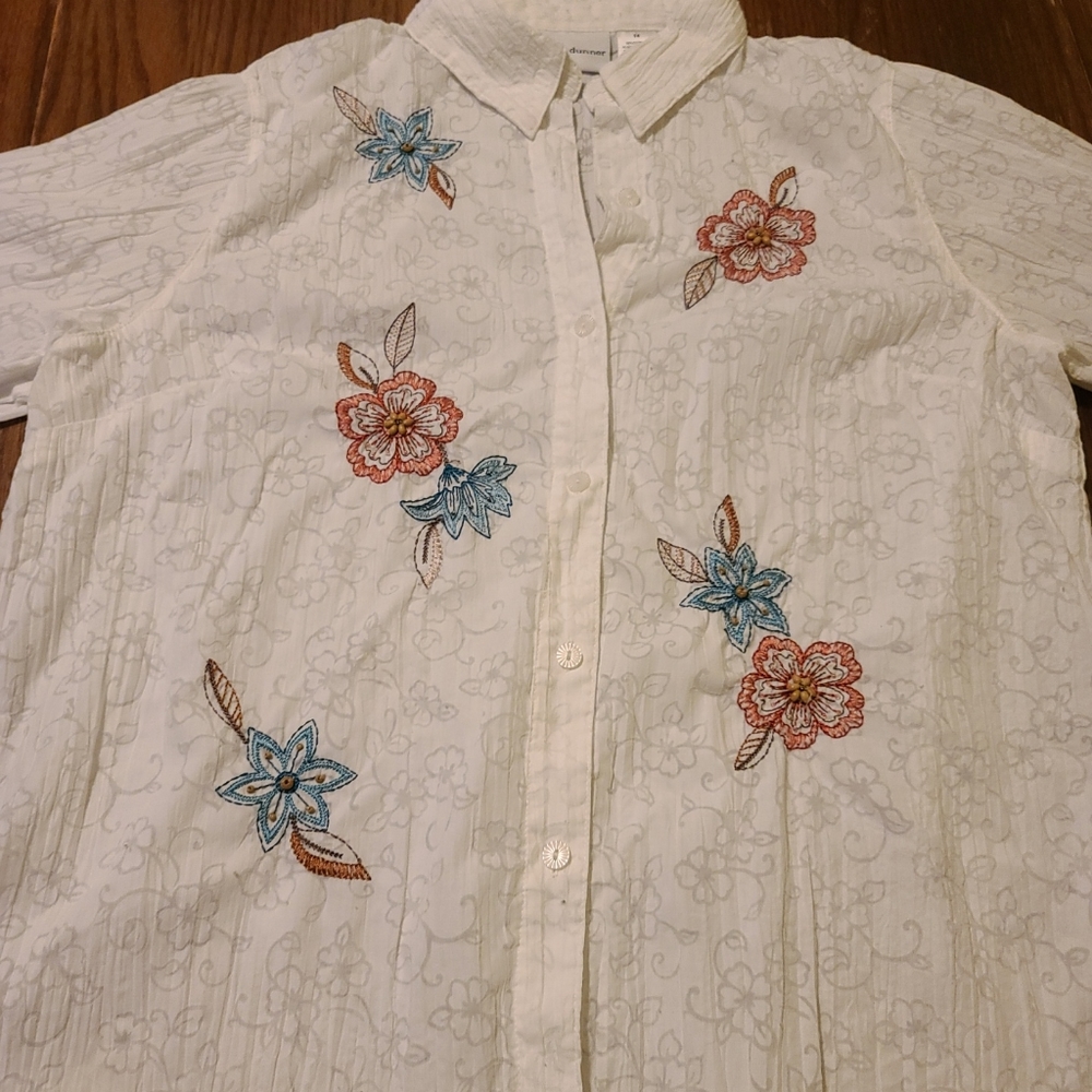 Alfred Dunner Top White Blouse, Beaded Floral size 14
